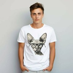 Футболка PrintLemura с лысым котом сфинксом, размер 54, с лысым котом сфинксом