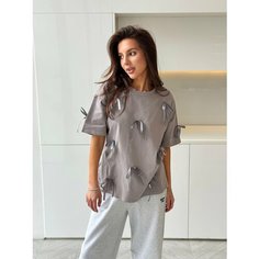 Футболка DEBORA ROSE Футболка женская с бантиками серая, 1 шт., размер ONE SIZE, серый