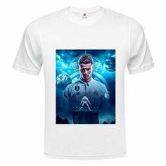 Футболка ONEQ унисекс 40-42 (XXS) размер с принтом Cristiano Ronaldo, белая, размер XXS, белый