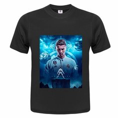 Футболка ONEQ унисекс 50-52 (XL) размер с принтом Cristiano Ronaldo, черная, размер XL, черный