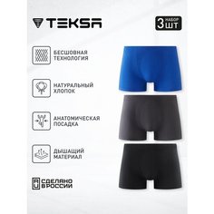 Трусы Teksa 3 пары, комплект из 3 шт., размер 3XL, черный, серый, голубой