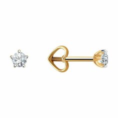 Серьги пусеты Diamant, красное золото, 585 проба, фианит, размер 4 мм, , бесцветный