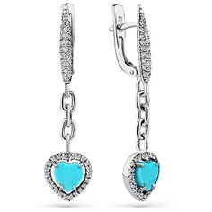 Серьги Master Brilliant, белое золото, 585 проба, бирюза, бриллиант, , серебристый