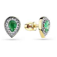 Серьги Master Brilliant, желтое золото, 585 проба, бриллиант, изумруд, , золотистый