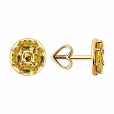 Серьги пусеты Diamant, красное золото, 585 проба, цитрин, размер 7 мм, , золото
