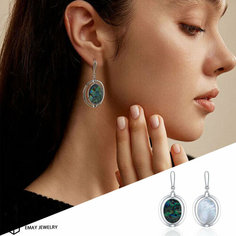 Серьги Emay, искусственный камень, белый, серебряный, мультиколор