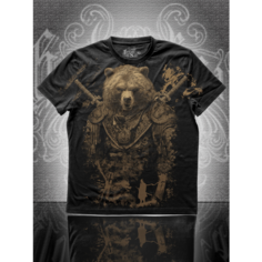 Футболка ROCK BEAR МЕДВЕДЬ САМУРАЙ, размер 2XL, коричневый, черный