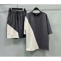 Костюм спортивный Jools Fashion мужской спортивный летний для занятия спортом, шорты майка, размер 52, белый, серый