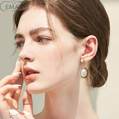 Серьги Emay, искусственный камень, перламутр, гелиотис, белый, золотой, голубой