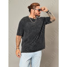 Футболка, 1 шт., размер OVERSIZE, серо-черный Без бренда
