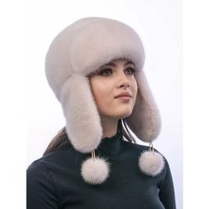 Шапка ушанка SeMi fur, размер 56-58, бежевый, розовый, белый