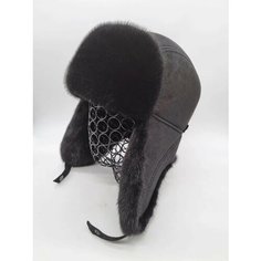Шапка ушанка LUXURY FUR HATS пилот кожаная, размер 58-59, черный