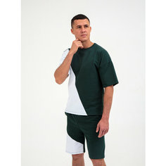 Костюм спортивный Jools Fashion мужской спортивный летний для занятия спортом, шорты майка, размер 48, белый, зеленый