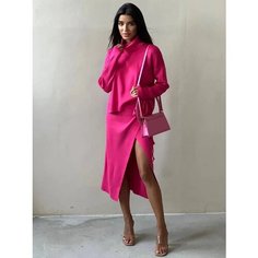 Комплект одежды MATRESHKA_LOVE Трикотажный теплый костюм с юбкой, размер one size, фуксия