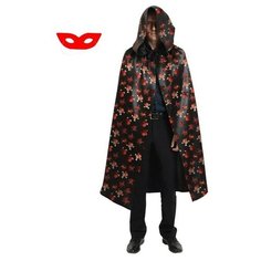 Карнавальный плащ с красными черепами и капюшоном, атлас, длина 120 см + маска Mega