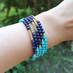 Жесткий браслет JEWELRY A VENTO, бирюза, лазурит, гематит, размер 18 см, размер one size, диаметр 6 см, синий/голубой