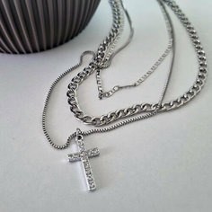 Колье Fashion jewelry, стекло, длина 35 см, серебристый