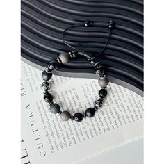 Браслет LOSSI, агат, вулканическая лава, шунгит, 1 шт., размер one size, черный