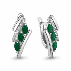 Серьги Яхонт, серебро, 925 проба, фианит, агат, длина 2.1 см, , зеленый, бесцветный