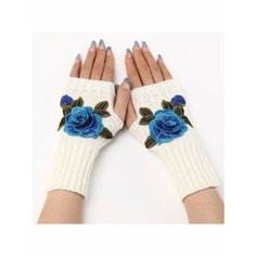 Митенки , размер 7.5, белый/голубой Wasabi Trend