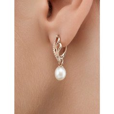 Серьги Argentum, серебро, 925 проба, золочение, жемчуг, фианит, размер 10 мм, длина 1.5 см, , белый Аргентум