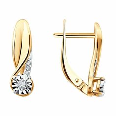 Серьги Diamant, комбинированное золото, 585 проба, бриллиант