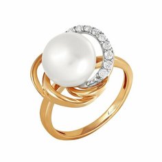 Кольцо Яхонт, золото, 585 проба, жемчуг, фианит, размер 17, белый/бесцветный