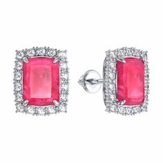 Серьги пусеты Яхонт, серебро, 925 проба, фианит, горный хрусталь, , бесцветный, розовый