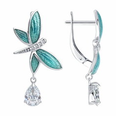 Серьги Diamant online, серебро, 925 проба, фианит, эмаль, длина 3.1 см, , бесцветный, голубой