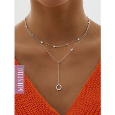 Колье MIESTILO, серебро, 925 проба, родирование, фианит, длина 38 см., серебристый