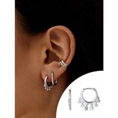 Серьги конго MIESTILO, серебро, 925 проба, родирование, фианит, , белый, серебристый, серый