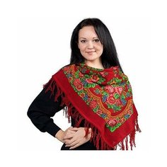 Платок Павловопосадская платочная мануфактура,89х89 см, красный