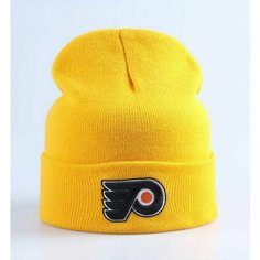 Шапка бини Шапка мужская женская зимняя спортивная Philadelphia Flyers Филадельфия Флайерз желтый, размер универсальный, Желтый Panapanama
