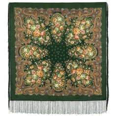 Платок Павловопосадская платочная мануфактура,89х89 см, красный, зеленый, оранжевый
