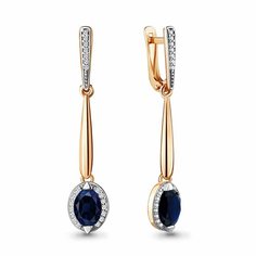 Серьги Diamant online, серебро, 925 проба, золочение, фианит, сапфир синтетический, длина 4 см, , темно-синий