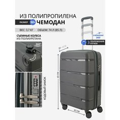 Чемодан , 74 л, размер M+, темно-серый Chemodan 360