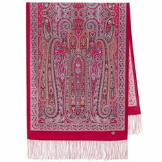 Шарф Павловопосадская платочная мануфактура,150х60 см, one size, красный/серый