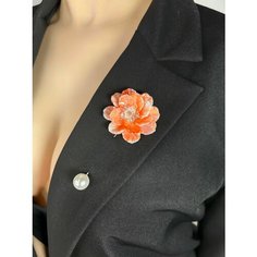Брошь, искусственный камень, стразы, коралловый Бантами
