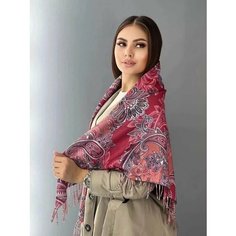 Платок ,110х110 см, красный, серый, оранжевый Lmdy
