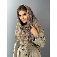 Платок ,110 см, коричневый/розовый Lmdy