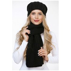 Шарф LAMBONIKA,180х23 см, one size, черный