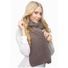 Шарф LAMBONIKA,180х23 см, one size, серый/коричневый