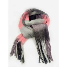 Шарф Cashmere Осень-зима 2024,180х40 см, универсальный, серый/розовый