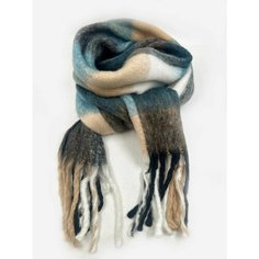 Шарф Cashmere Осень-зима 2024,180х40 см, универсальный, бежевый/синий