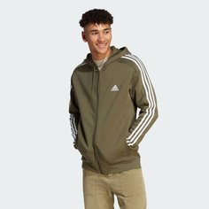 Толстовка спортивная adidas Essentials Fleece 3-Stripes Full-Zip, размер 2XL, , хаки