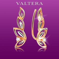 Серьги каффы VALTERA, серебро, 925 проба, золочение, фианит, , красный