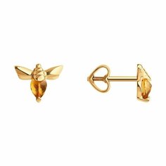 Серьги пусеты Diamant, красное золото, 585 проба, цитрин, размер 7 мм, , золото
