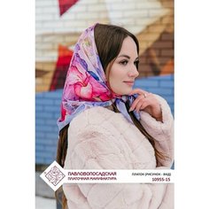 Платок Павловопосадская платочная мануфактура,65х65 см, фиолетовый, синий, розовый