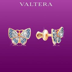 Серьги пусеты VALTERA, серебро, 925 проба, золочение, фианит, , красный