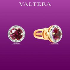 Серьги пусеты VALTERA, красное золото, 585 проба, золочение, рубин, бриллиант, размер 6 мм, длина 0.6 см, , красный